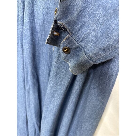 Vintage Denim Dress L 13/14 Western Midi Blue Jean Button Front Belt Cowgirl USA - Picture 7 of 8